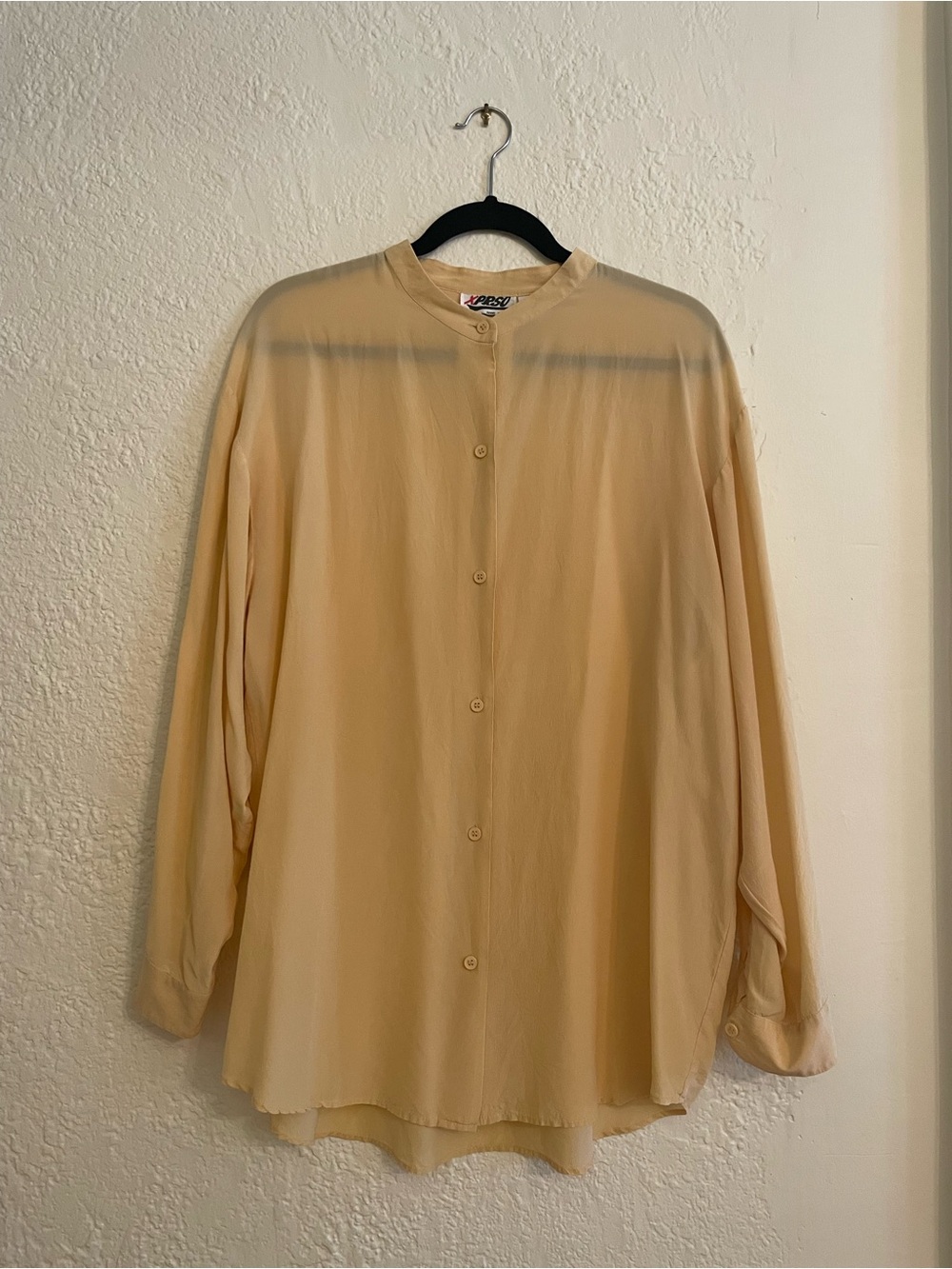 Vintage 80s 90s XPRSO 100% Silk Collarless Blouse 💛